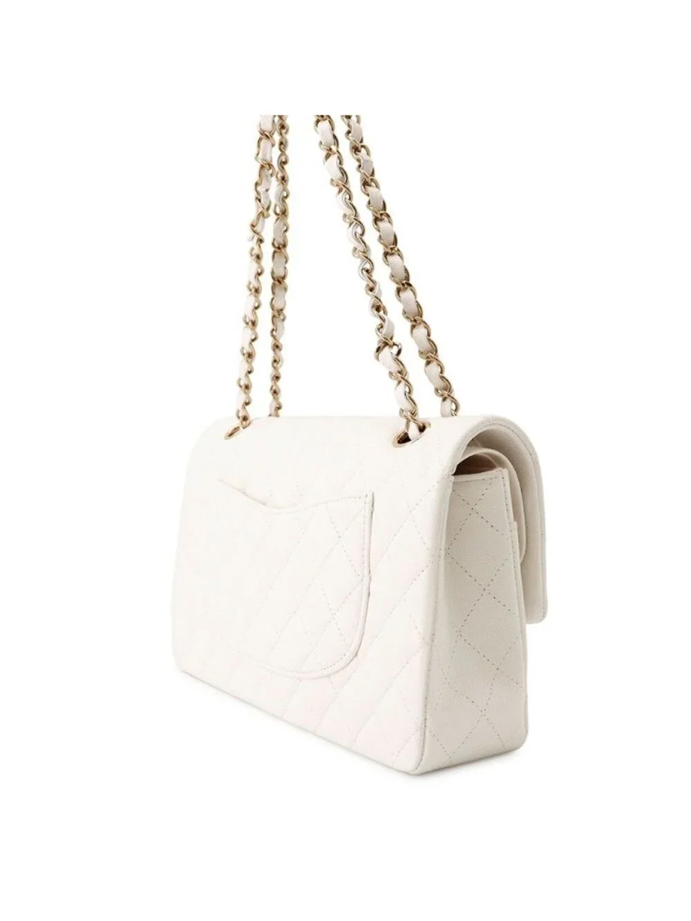 Chanel Chain Shoulder Bag Quilted 25 CC Logo Caviar Leather Double White